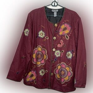 Indigo Moon brand Burgundy Floral Embroidered Jacket